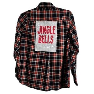 Jingle Bells Christmas Upcycled Graphic Flannel
